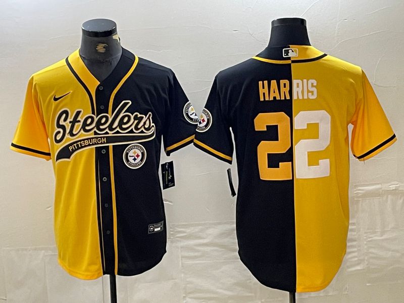 Men Pittsburgh Steelers #22 Harris Yellow black Joint Name 2024 Nike Limited NFL Jersey style 1->los angeles dodgers->MLB Jersey